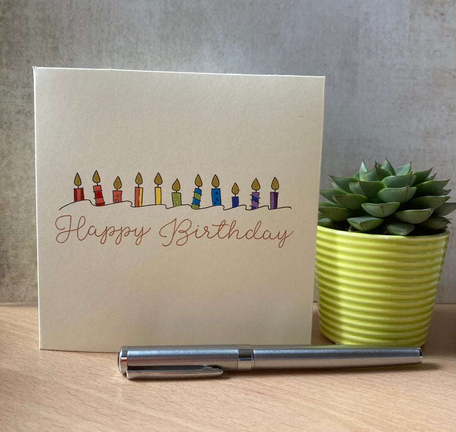 Birthday Candles - Happy Birthday Card - Hand painted card - Rainbow