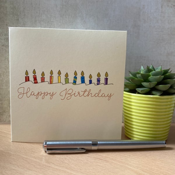 Birthday Candles - Happy Birthday Card - Hand painted card - Rainbow