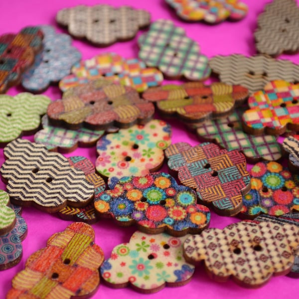 Wooden Cloud Buttons Mixed 6pk 30x20mm (CD11)