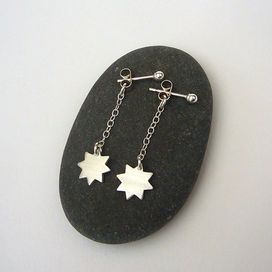 Silver star drop earrings, chain earrings, star jewellery