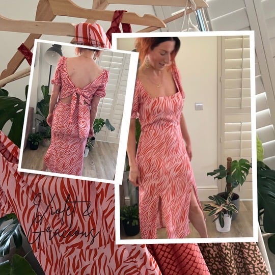 Pink Zebra Dress .  Animal Print Dress .  Midi Dress . Tie Back . Size 10