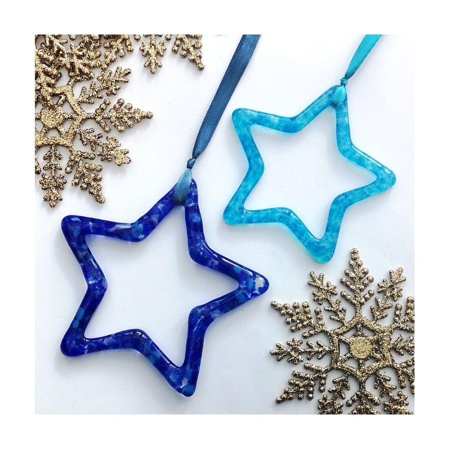 Handmade Fused Glass Hanging Star Outline Decoration - Glass Suncatcher