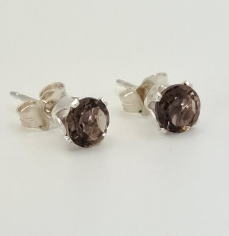 Smoky Quartz Sterling Silver 5mm Stud Earrings