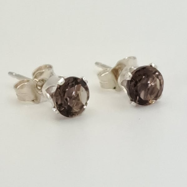 Smoky Quartz Sterling Silver 5mm Stud Earrings