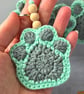 Crochet Paw Print Keyring In Mint Green & Grey - Pet Lover Gift - Image 5