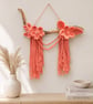 Macrame Flower Wall Hanging, Boho Decor on Wood Branch, 3D Sculptural Floral Art