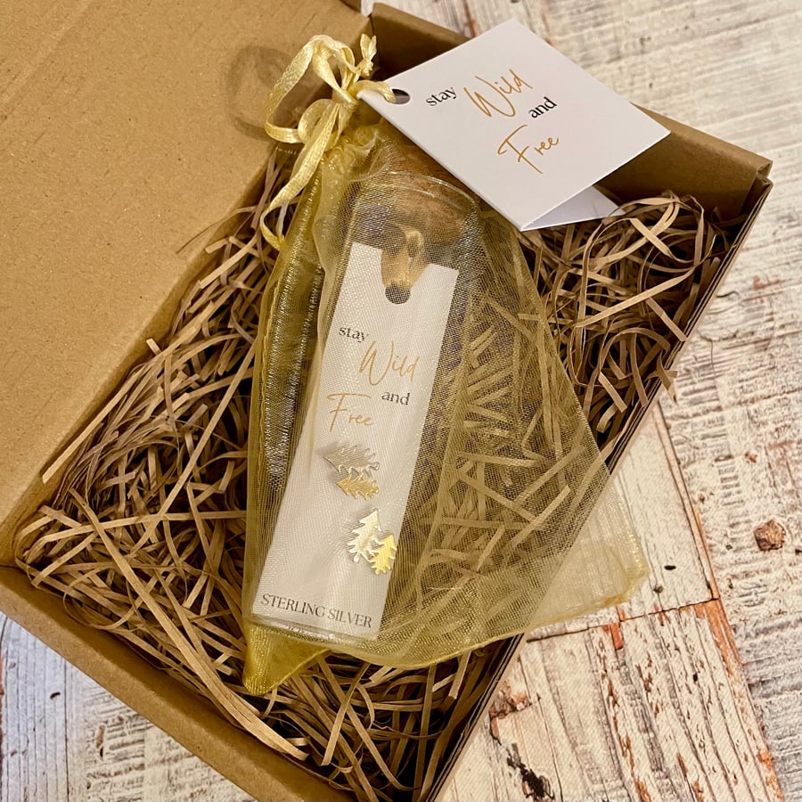 Tree Stud Earrings, Message in a Bottle Sterling Silver Earrings