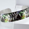 Cuff bracelet, fern leaves, green black, metal bangle. Seconds sunday. B430