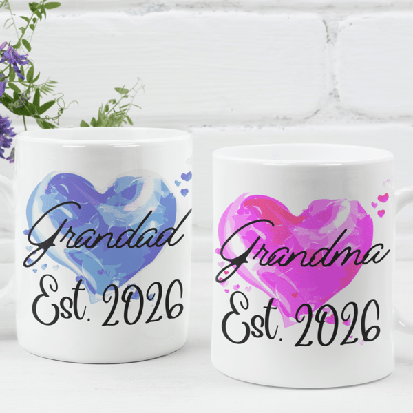 Grandma & Grandad Set Of Two Mugs New Grandparents 2026 Mugs Couple Gift Cute 