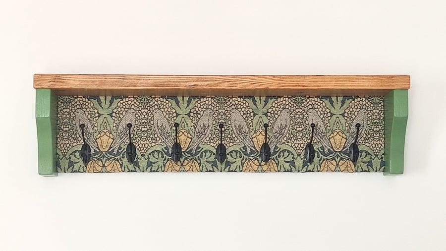 Sage Green Floating Coat Rack, Solid Wooden Wall Hanger with Shelf