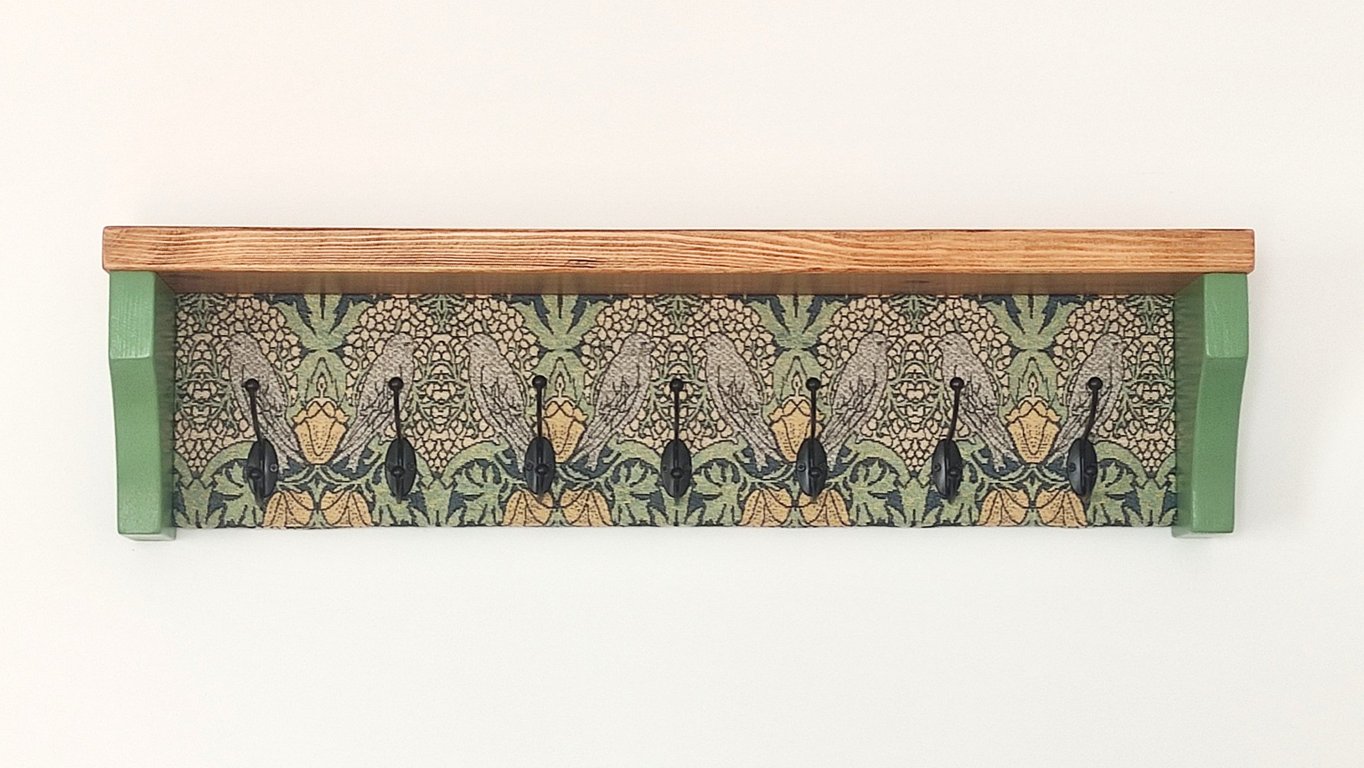 Sage Green Floating Coat Rack, Solid Wooden Wall Hanger with Shelf
