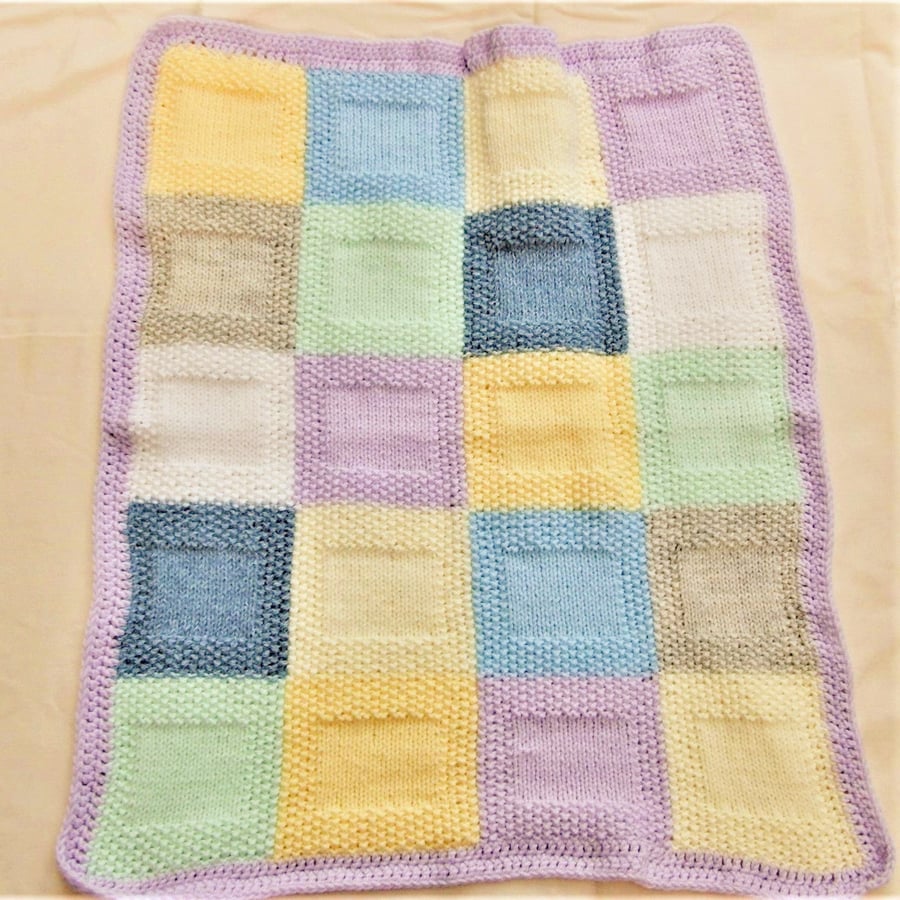 Hand Knitted Patchwork Baby Blanket Made With Aran Yarn, Coming Home Blanket