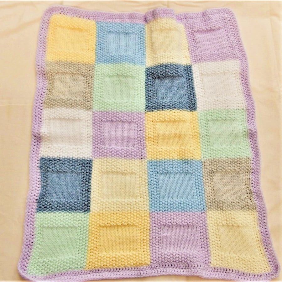 Hand Knitted Patchwork Baby Blanket Made With A... Folksy