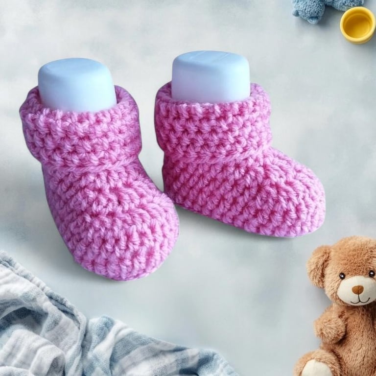 Fondant Pink Crocheted Baby Booties Set, 0-3 Months, Baby Girl, Gender Reveal