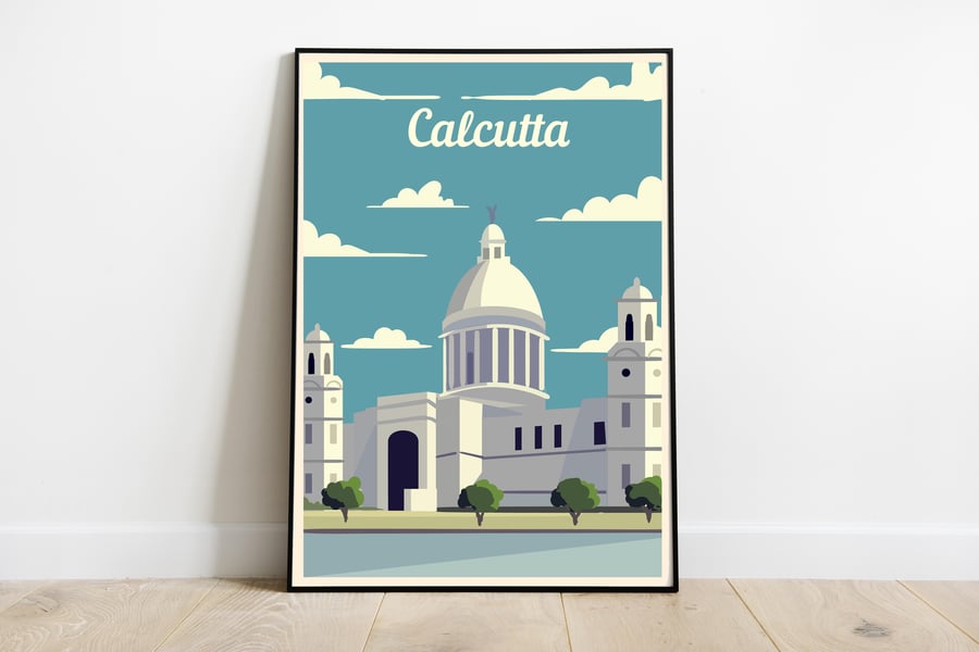 Calcutta retro travel poster, Calcutta print, India travel poster
