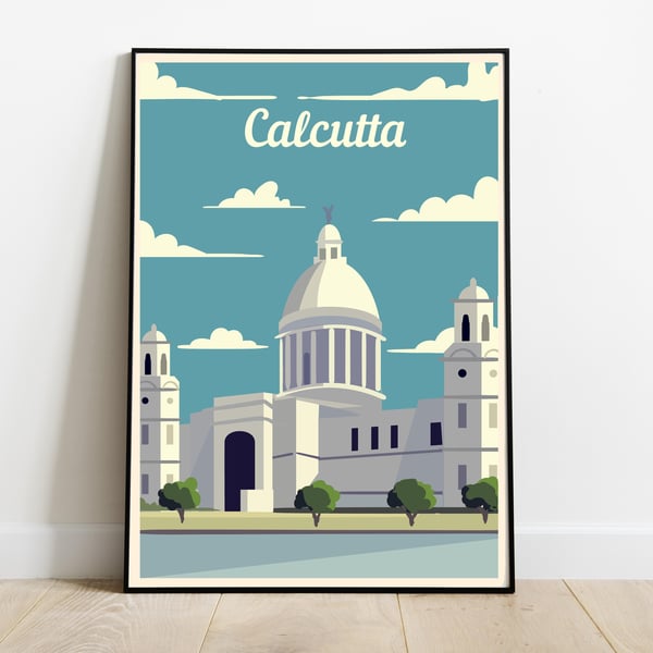 Calcutta retro travel poster, Calcutta print, India travel poster