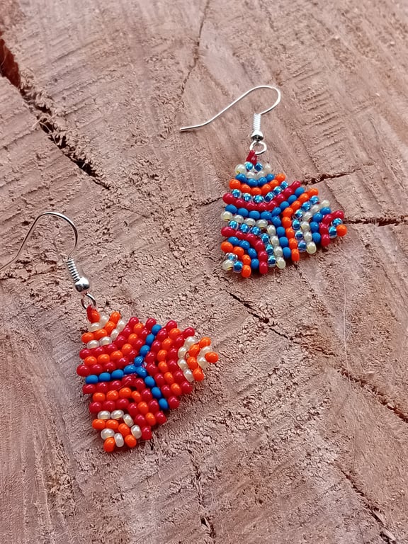 Firey red hues triangle dangle geometric tribal earrings
