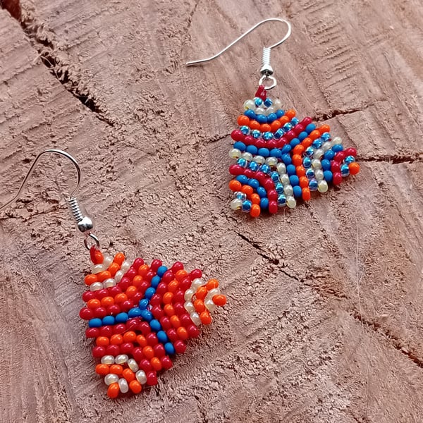 Firey red hues triangle dangle geometric tribal earrings