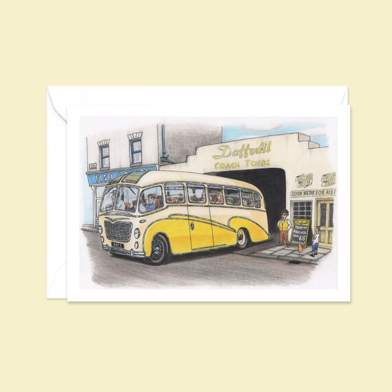 Coach Trip Greeting Card: Hand Drawn Nostalgic Art (326)