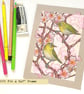 Japanese white-eye birds on spring blossom branches, original bird drawing - Image 8