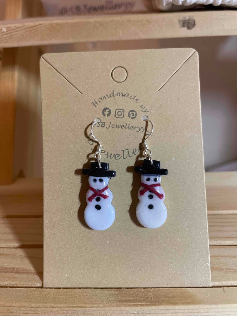 Handmade Polymer Clay Snow Man Dangles