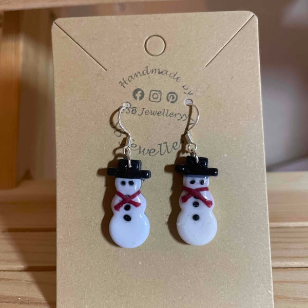 Handmade Polymer Clay Snow Man Dangles