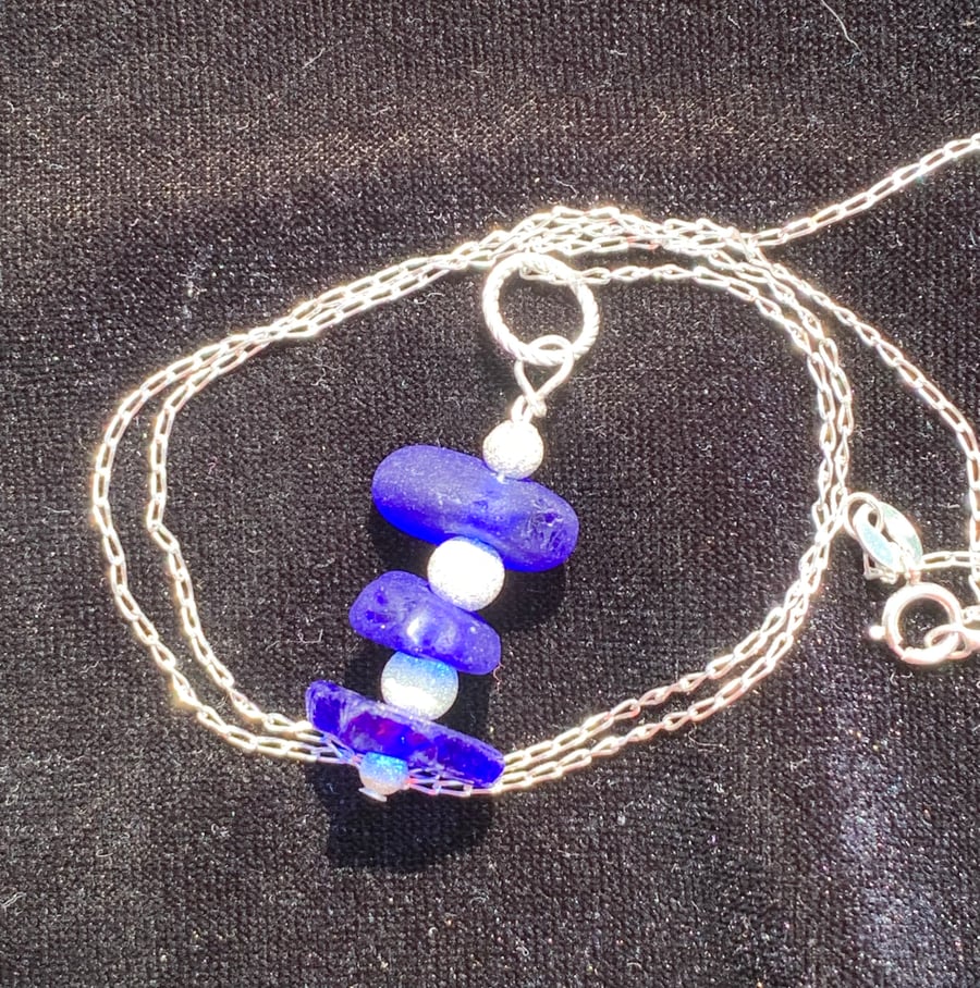 Sterling silver and cobalt blue seaglass pendant