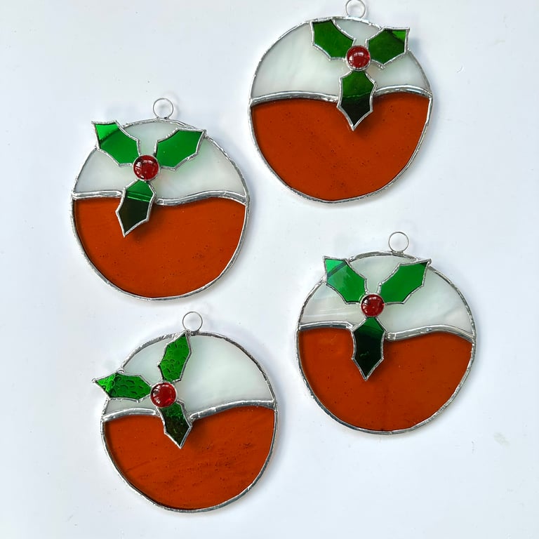 Stained Glass Christmas Pudding Suncatcher - Handmade Window Decoration 