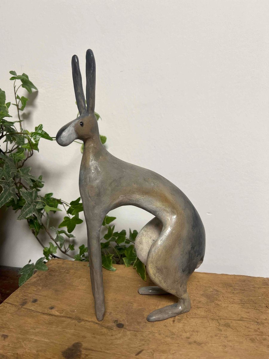 Sitting Hare Sculpture Handmade 27cm
