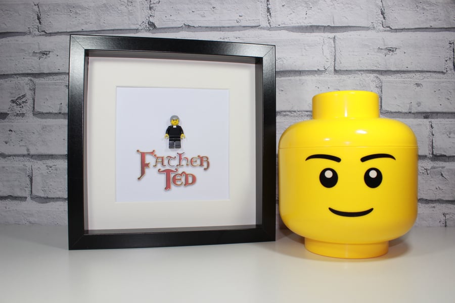FATHER TED - FRAMED CUSTOM LEGO FIGURE - STUNNING QUIRKY PIECE