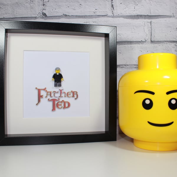 FATHER TED - FRAMED CUSTOM LEGO FIGURE - STUNNING QUIRKY PIECE