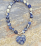 Sodalite stone stretchy bracelet with silver plated heishi beads - Image 4