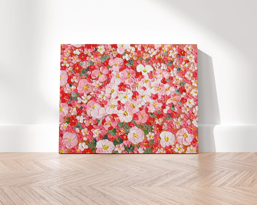 Original Abstract Flowers on Stretched Canvas Oil Painting