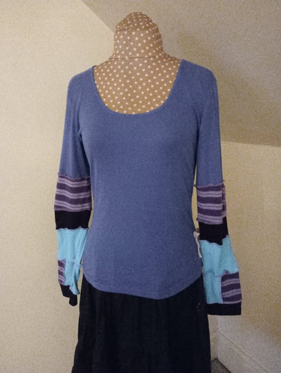 Whimsical Faerycore top with long patchwork sleeves