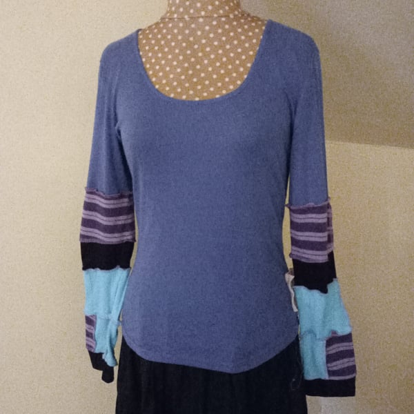 Whimsical Faerycore top with long patchwork sleeves