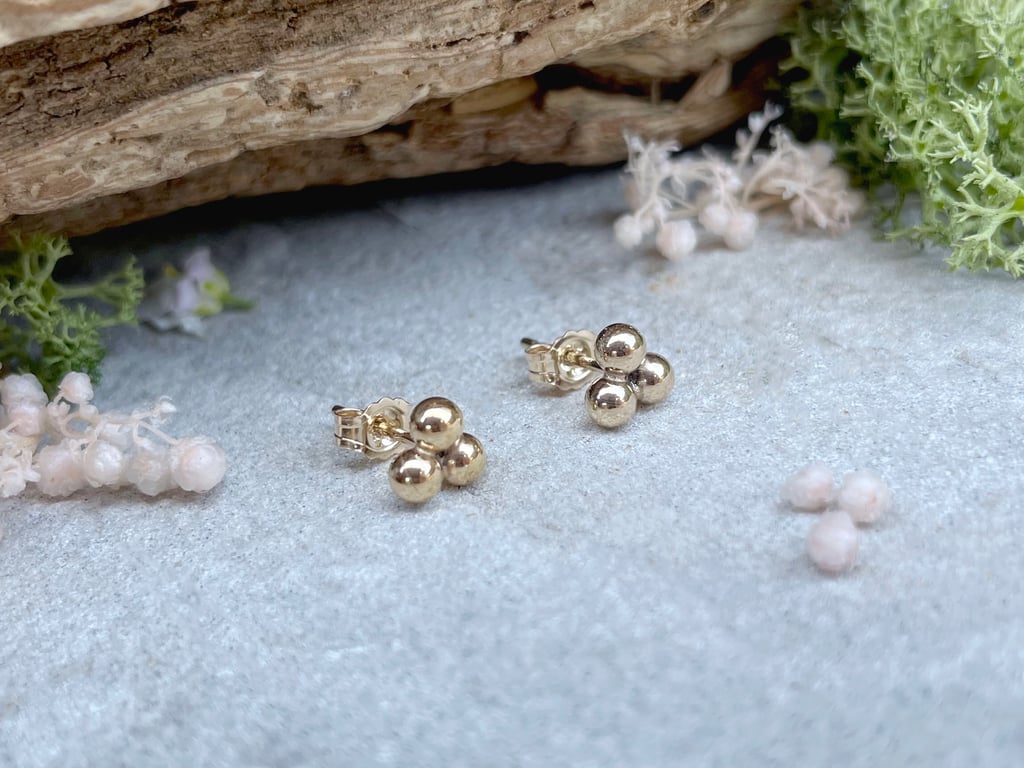 Handmade Gold Berry Trio Stud Earrings