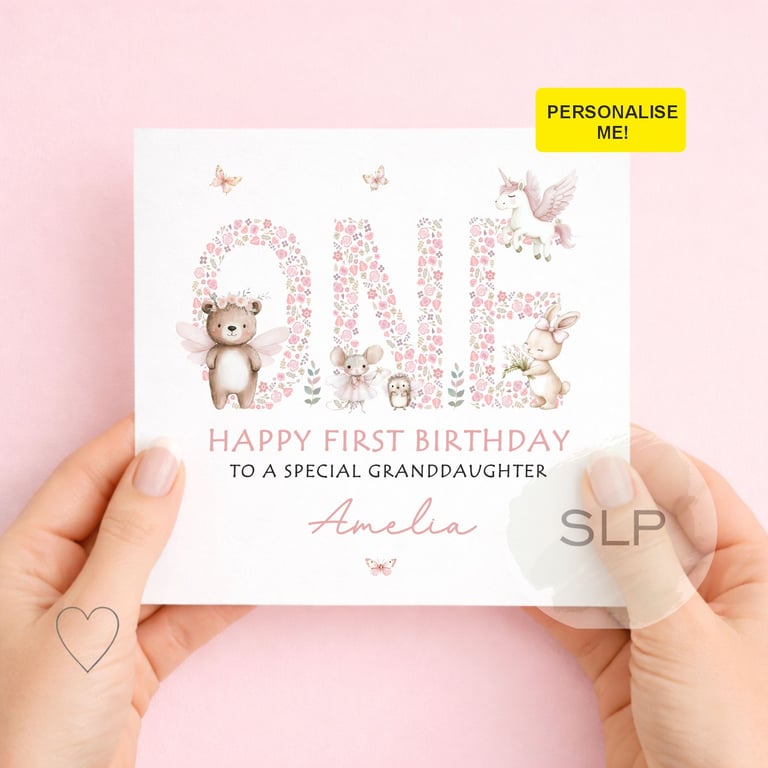 Personalised Girls First Birthday Card 1st Birthday Card Custom Age & Name