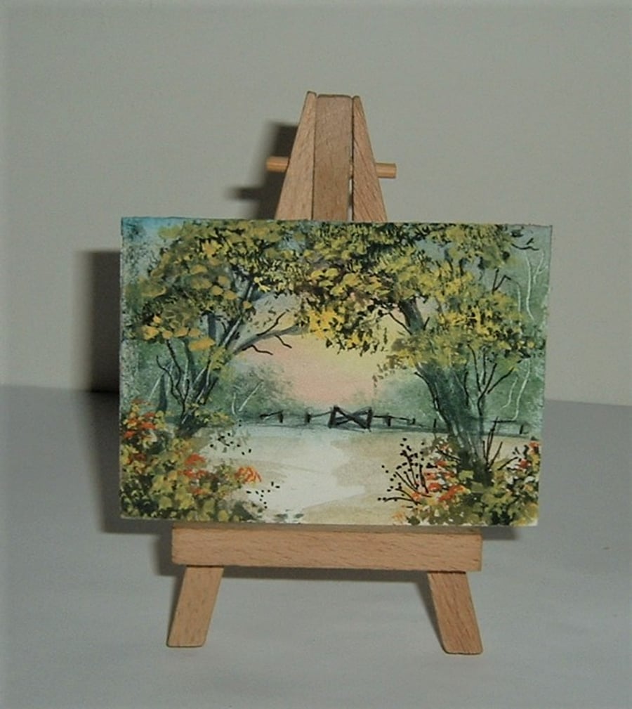 aceo art,watercolour landscape,landscape painting original ( ref f 871 )