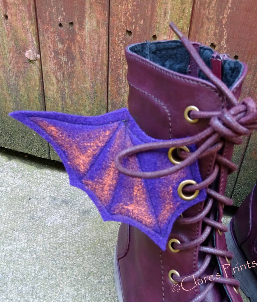 Steampunk Fabric Boot Wings Bat Wings Purple Copper Cosplay