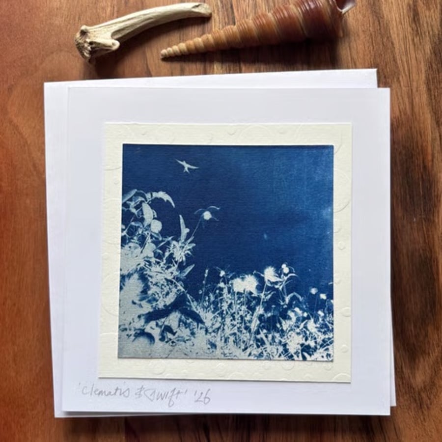 Clematis and Swifts - Cyanotype Card with envelope