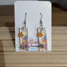 Handmade Purple Ombre Resin Dangle Earrings with Floral Charm Glitter