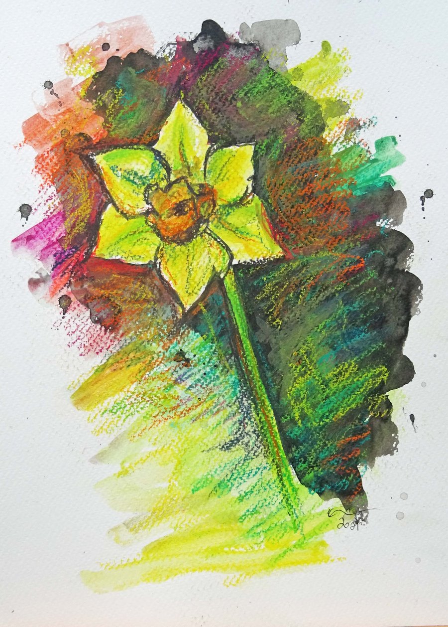 Daffodil Art Watercolour & Ink Original Animal Painting Flower