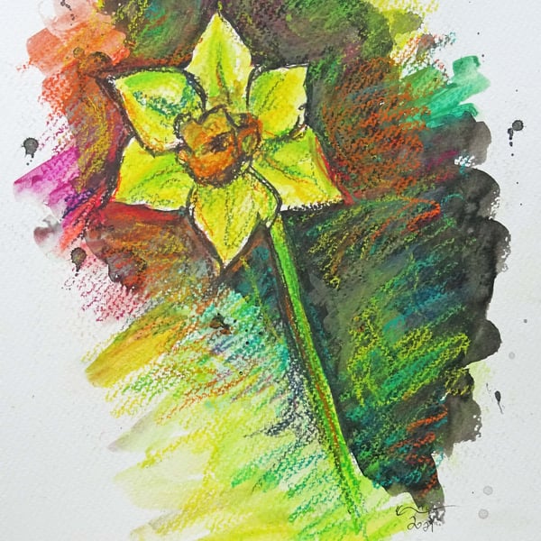 Daffodil Art Watercolour & Ink Original Animal Painting Flower