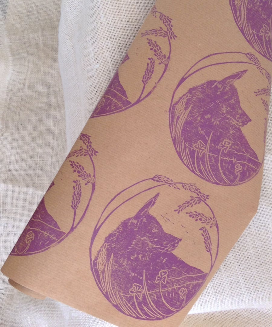 Hand Printed Fox Wrapping Paper