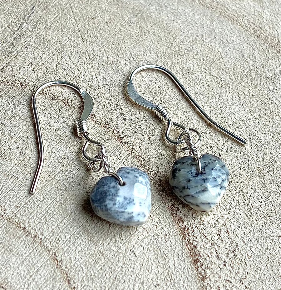 Gorgeous Opal Heart Briolette and Sterling Silver Earrings