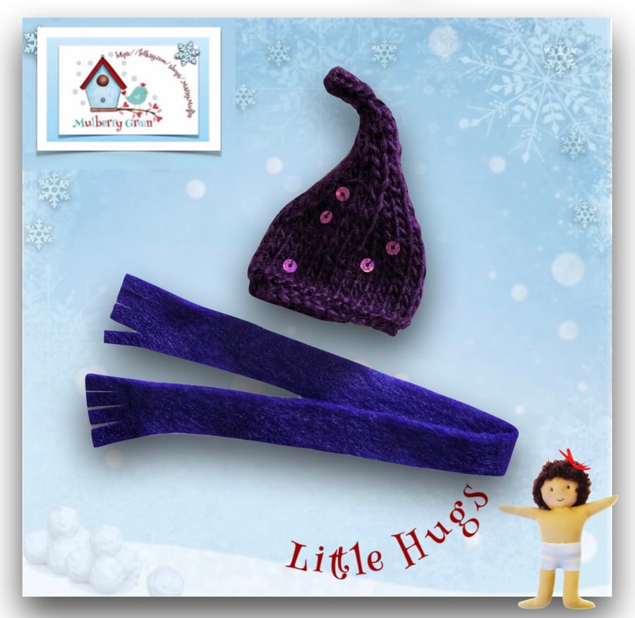  Reserved for Kat Little Hugs Purple Sequinned Pixie Hat and Scarf Set