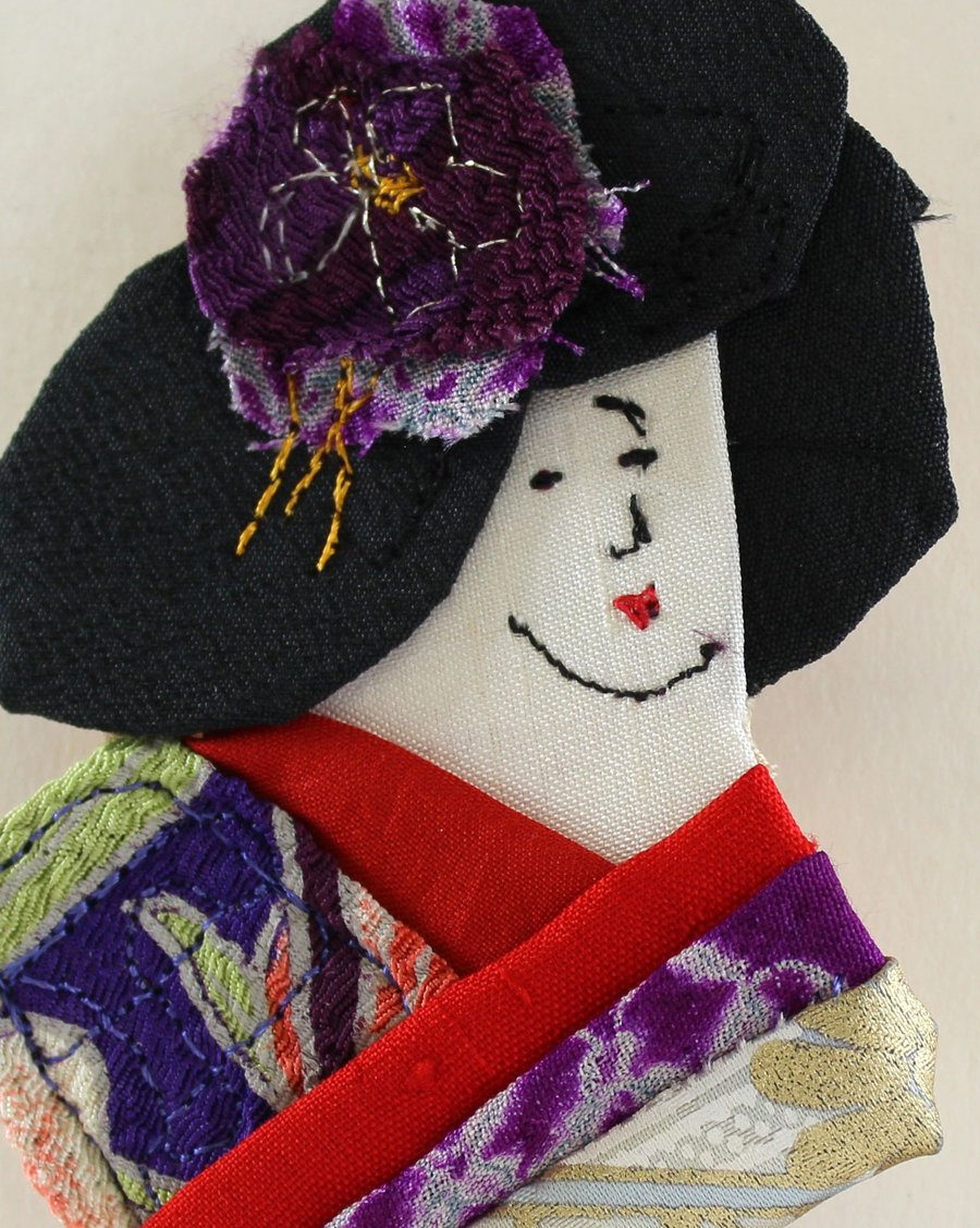 Geisha Textile Art Brooch Yoko