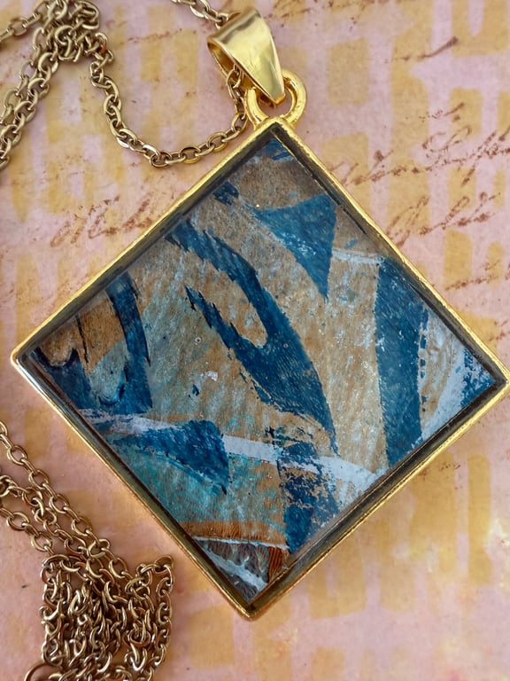 Abstract Art Pendant, wearable artwork pendant in blue