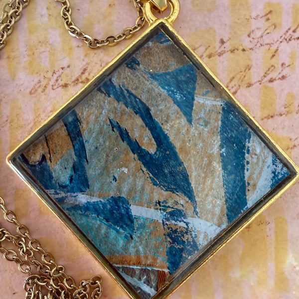 Abstract Art Pendant, wearable artwork pendant in blue