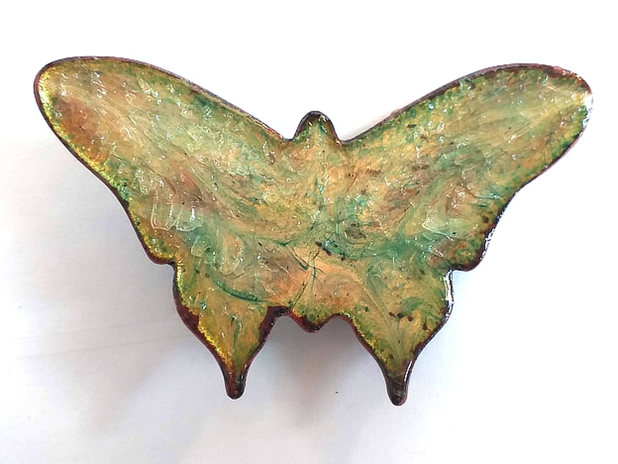 brooch: butterfly - scrolled pale purple and pale green on clear enamel